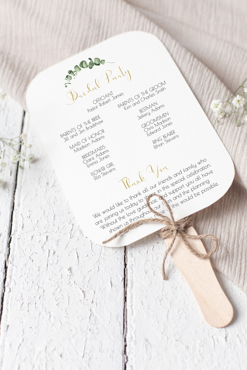 Gold Frame Greenery Fan Program Timeline, Wedding Order of Events, Ceremony Program 100% Editable PPW0445 image 4