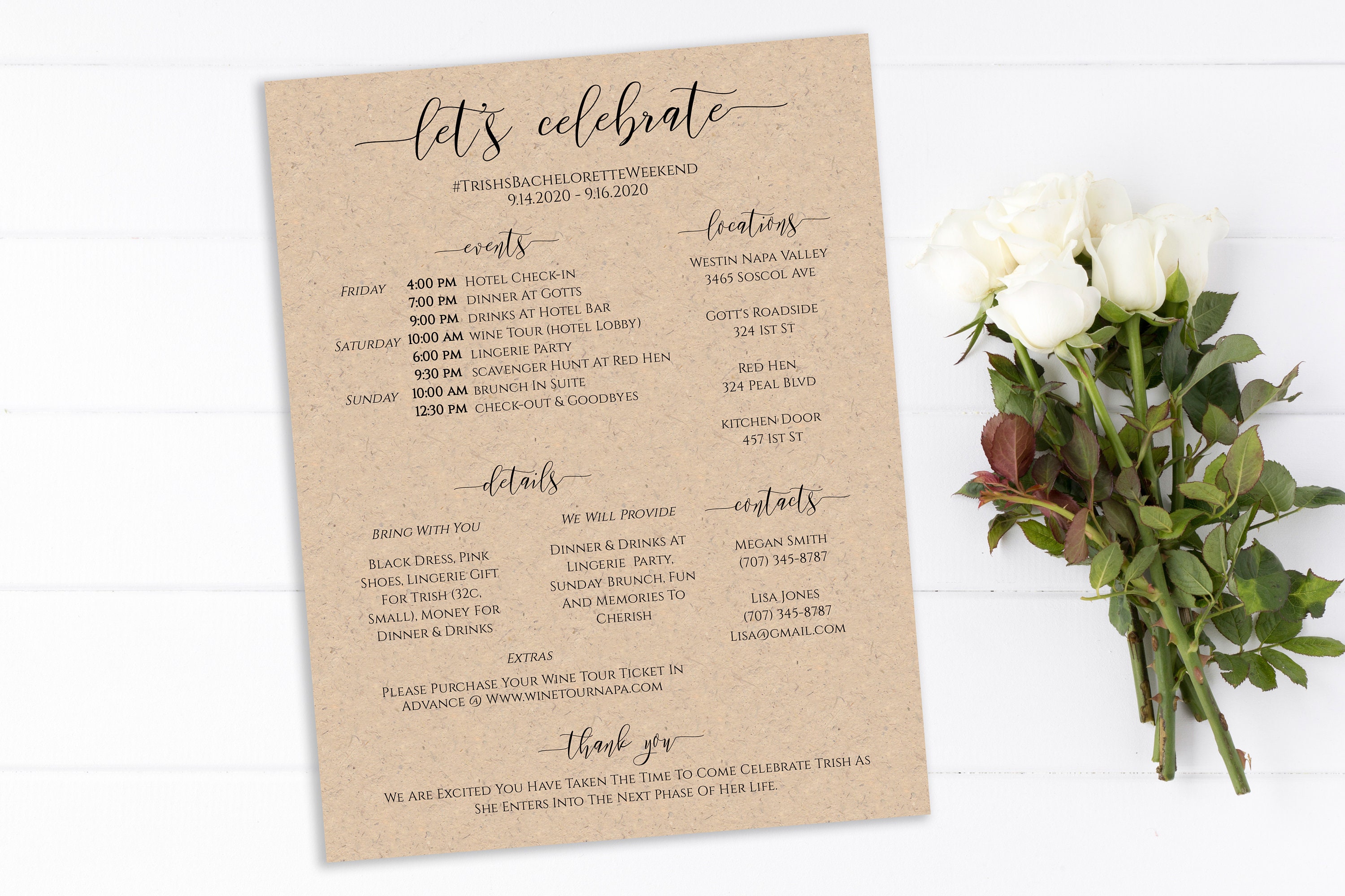 Bachelorette Weekend Detail Printables