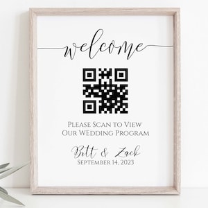 Wedding Program QR Code Table Top Sign Template, Virtual Event Program, Scannable Program, Digital Event List PPW0550 GRACE