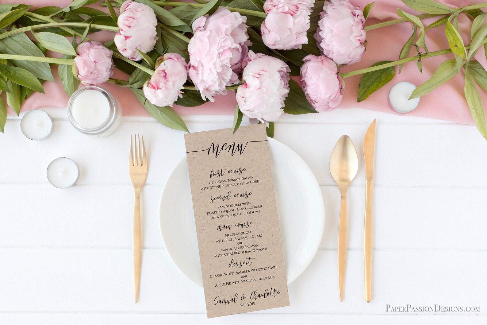 Modern Script Wedding Menu Template Elegant Font Menu Card | Etsy