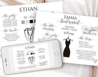 Bridesmaid and Groomsman Information Card Set, Printable Best Man Details, Maid of Honor Card, Wedding Party Info Editable PPW0550 Grace