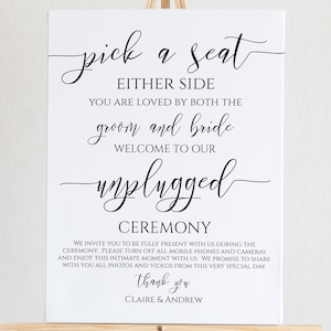 Pick a Seat Unplugged Wedding Ceremony Sign, No Pictures, No Photos Please, Wedding Welcome Sign Template 100% Editable PPW0550 Grace image 5