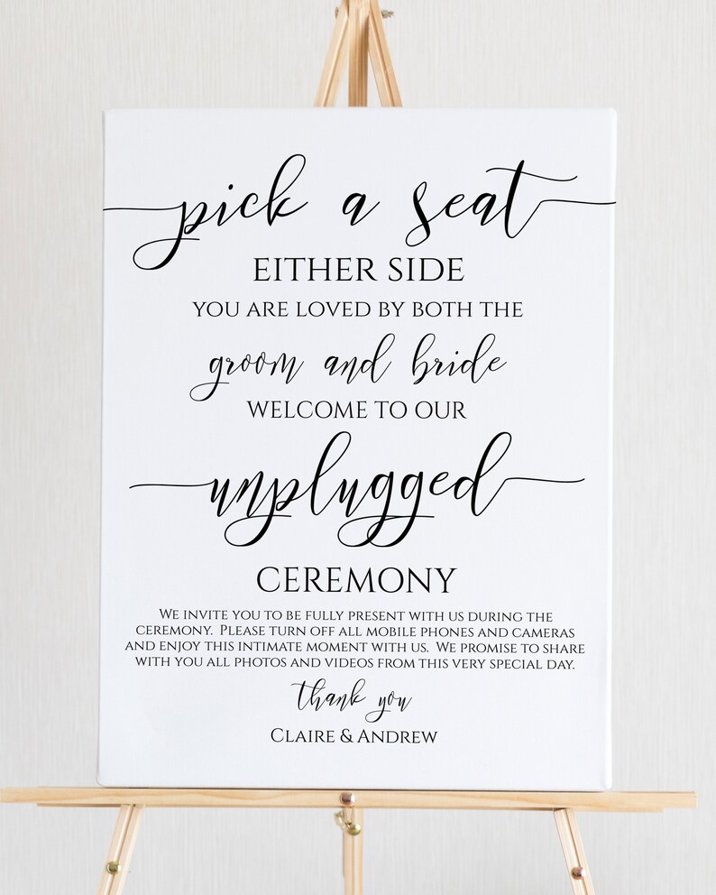 Pick a Seat Unplugged Wedding Ceremony Sign, No Pictures, No Photos Please, Wedding Welcome Sign Template 100% Editable PPW0550 Grace image 5