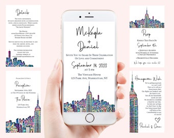 Big Apple Electronic Wedding Invitation Suite Template, NYC Evite, Details, RSVP, Reception, Honeymoon Wish PPW42 PARK