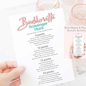 Scavenger Hunt Game Template, Bachelorette Party, Pink Blue Retro, Text, Email, Print PPW901 AMANDA