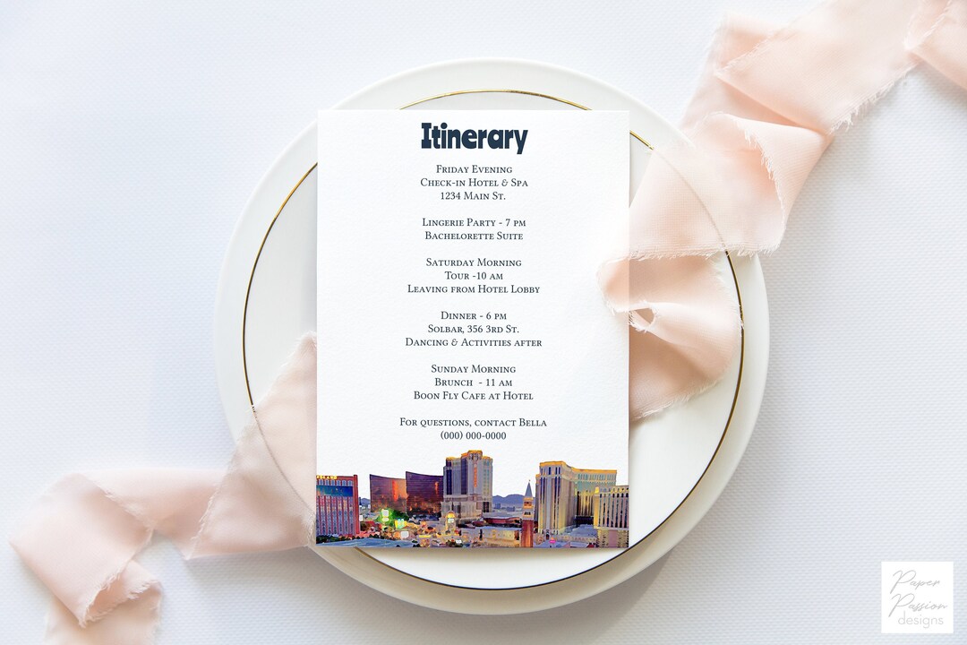 Las Vegas Itinerary Template, Details Card, Bachelorette Party