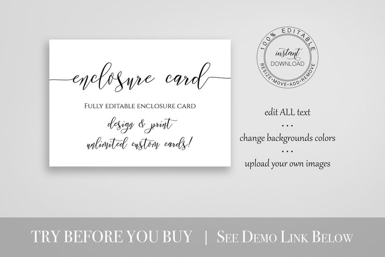 Custom Enclosure Card, Wedding, Bridal or Baby Shower Invitation Details, Simplistic Elegant Font Template 100% Editable PPW0550 Grace image 3