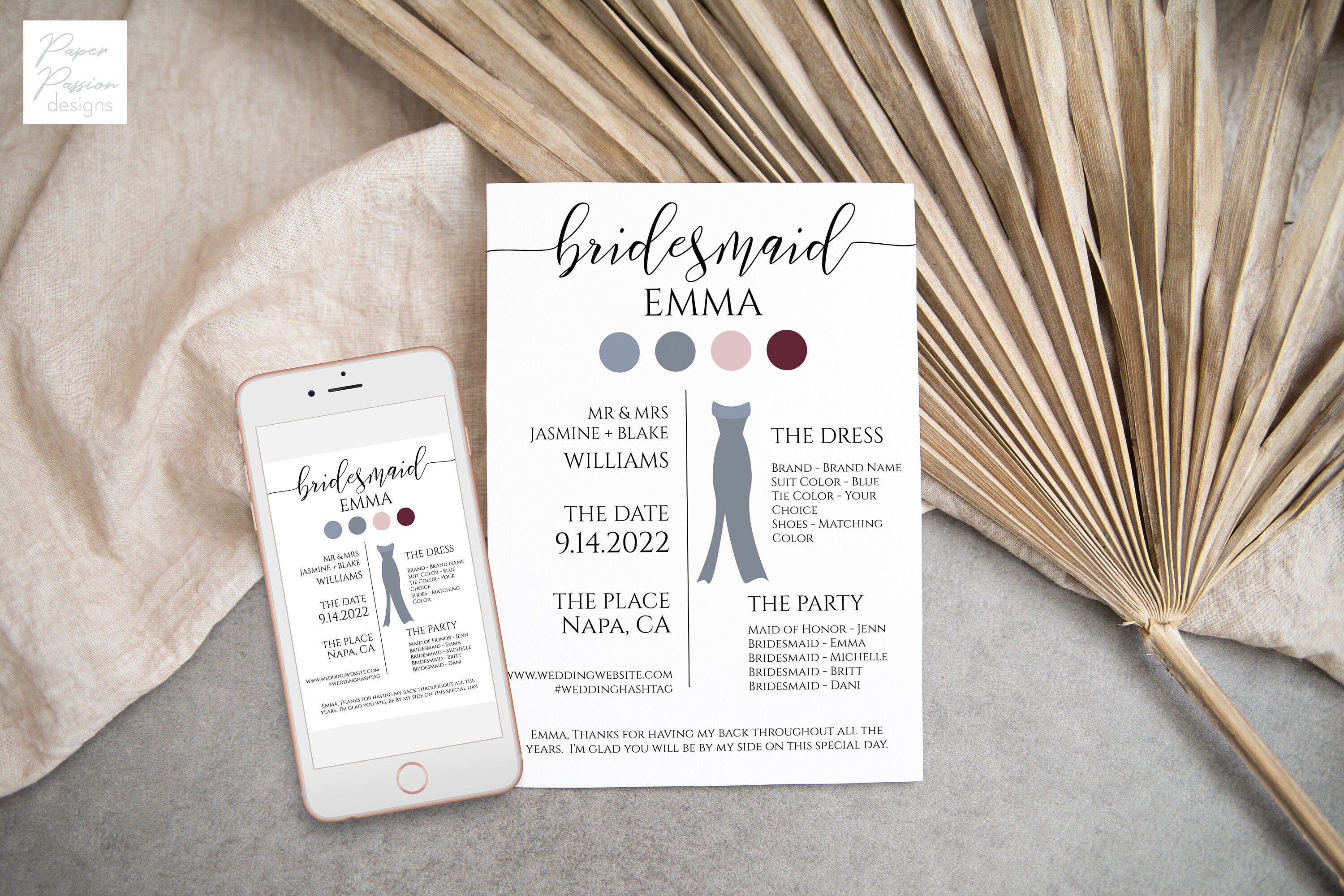 Bridesmaid Info Card Template