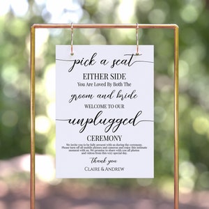 Unplugged Wedding Sign, Pick a Seat Easel Sign, Printable Welcome Sign, 100% Editable Template, Corjl PPW16 MAE image 8