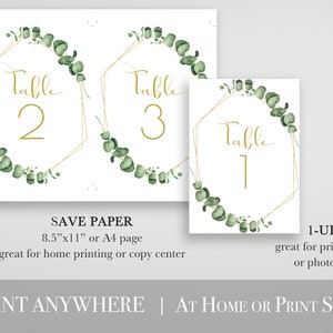 Greenery Wedding Table Number Template, Gold Geometric Table Decor, Printable Editable PPW0445 image 4