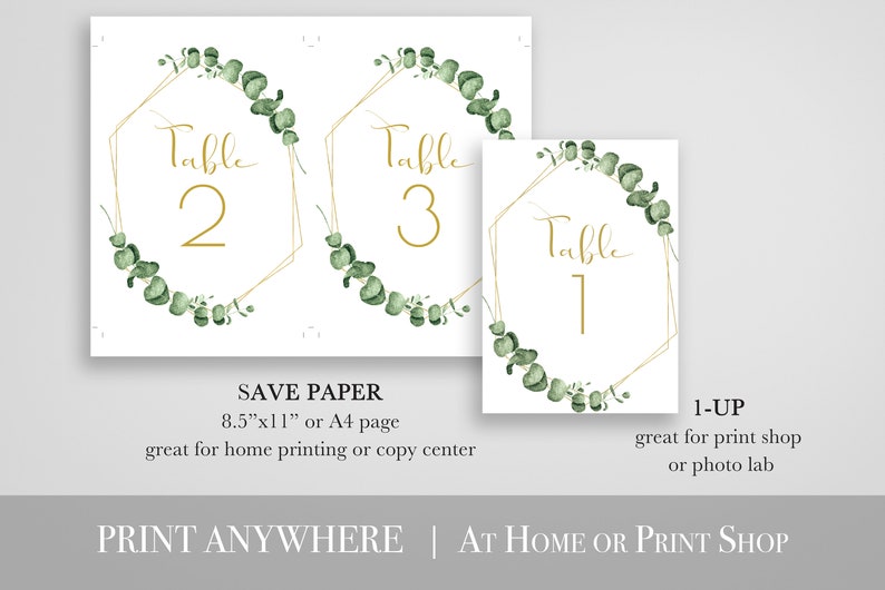 Greenery Wedding Table Number Template, Gold Geometric Table Decor, Printable Editable PPW0445 image 4