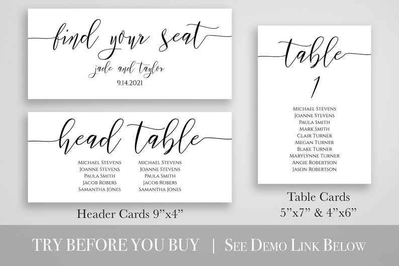 Wedding Seating Table Cards, Poster, Elegant Calligraphy Display 100% Editable Template, Corjl PPW0550 Grace image 8