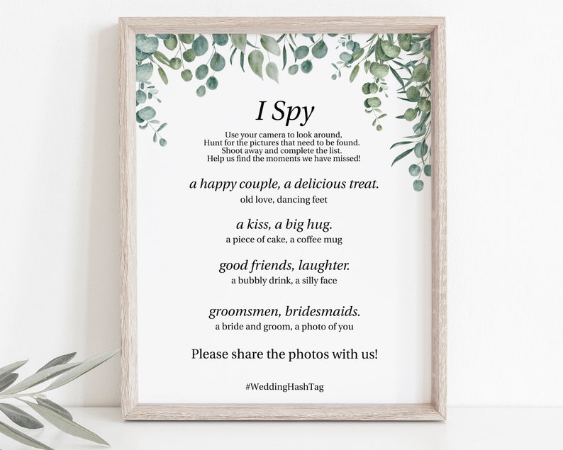 Greenery Wedding I Spy Game Template, Receptieactiviteit Afdrukbaar bewerkbaar, PPW0440 afbeelding 1