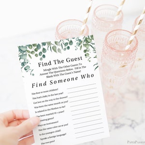 Greenery Find the Guest Game Template, Baby Shower Printable Editable PPB0440 image 9