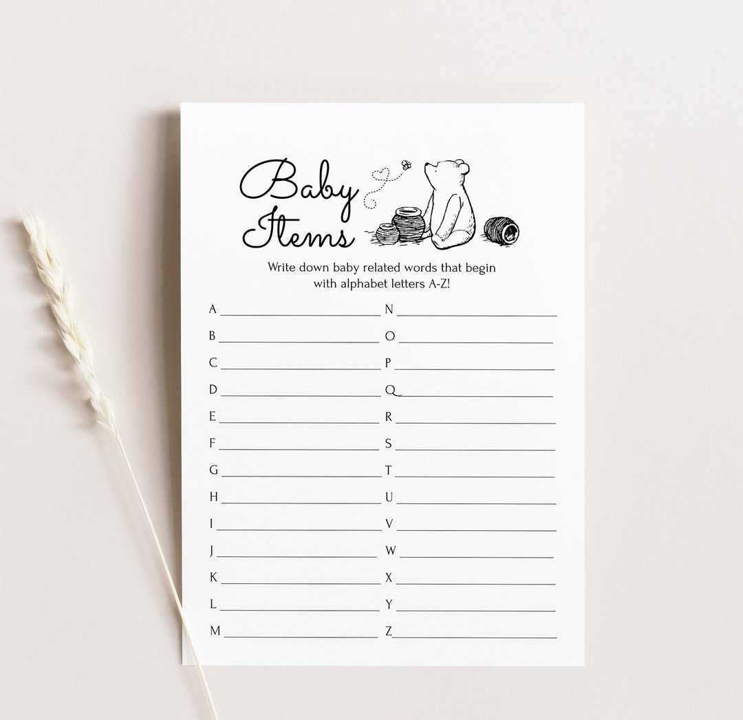 Winnie the Pooh Baby Items AZ Baby Shower Game Template, Baby Abc's