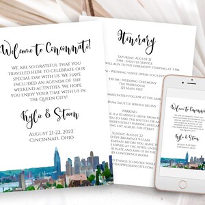 Cincinnati Wedding Welcome Card and Itinerary, Out of Town Guest, Wedding Schedule, Timeline Card. Mariage imprimable, modifiable PPW71 image 7