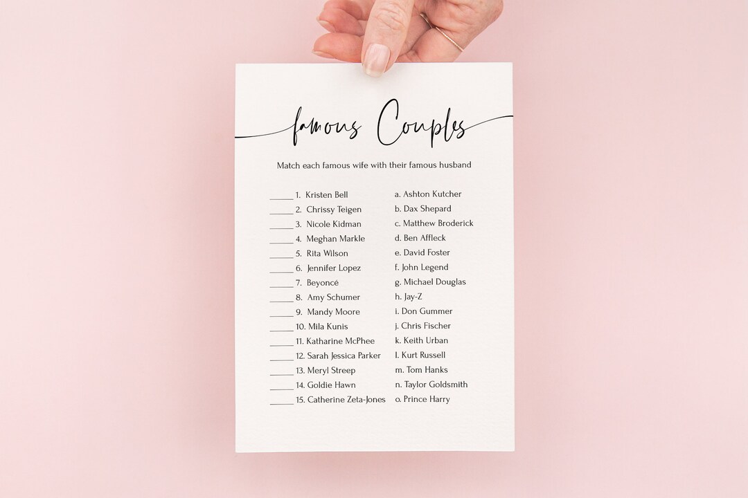 Famous Couples Game Bridal Shower Games Printable PDF Editable Instant ...