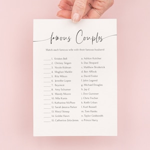 Famous Couples Game | Bridal Shower Games | Printable PDF | Editable Instant Download | Corjl Template | Bachelorette Party | PPW552 FAYE
