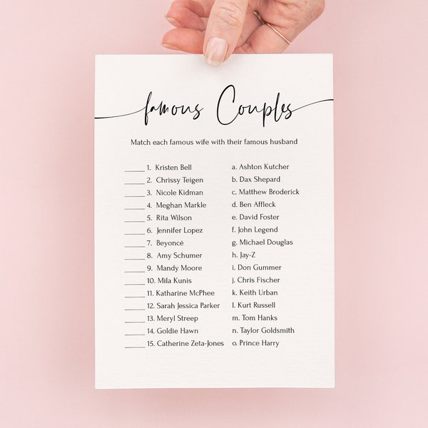 Famous Couples Game | Bridal Shower Games | Printable PDF | Editable Instant Download | Corjl Template | Bachelorette Party | PPW552 FAYE