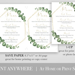 Greenery Wedding Reception Menu Template, Gold Geometric Table Decor, Printable Editable PPW0445 image 5