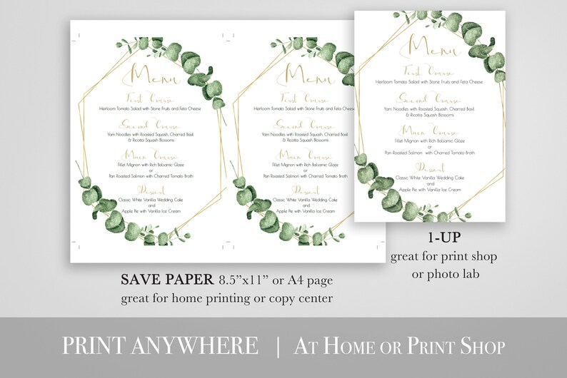 Greenery Wedding Reception Menu Template, Gold Geometric Table Decor, Printable Editable PPW0445 image 5