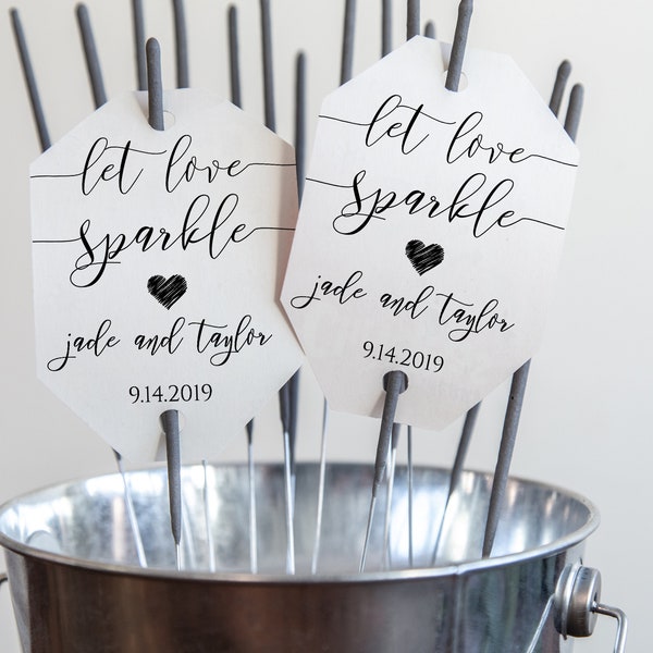 Calligraphie élégante moderne Newlywed Send Off Sparkler Tag and Label, Wedding Let Love Sparkle Card 100% Editable PPW0550 GRACE