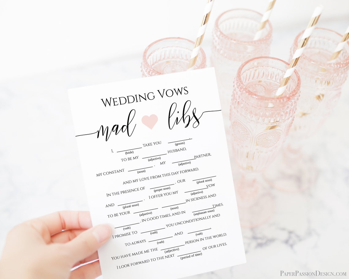 Wedding Vows Mad Libs Template Bridal Shower Game Rustic Etsy