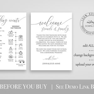 Welcome to Our Wedding Card, Wedding Weekend Timeline, Printable Out of Town Guests, Itinerary, Agenda, Printable Editable PPW0560 image 2
