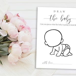 Baby Shower Game Template, Draw Baby, What Will Baby Look Like, Baby Gender Reveal, Minimalist, Printable PPB551 ELLE