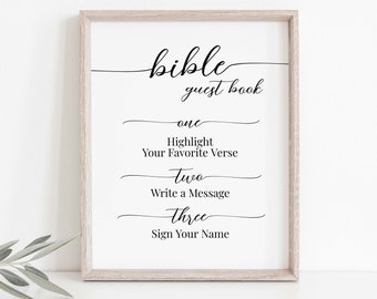 Bridal Shower Bible Guest Book Sign Template, Guest Book Sign, Shower Printable, Editable Wedding Printable, Corjl PPW16 MAE