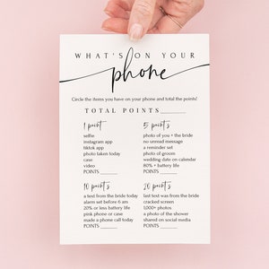 Jogos de chá de panela | O que há no seu telefone | Despedida de solteira | Chuveiro de casamento | PDF para impressão | Download instantâneo | PPW552 FAYE