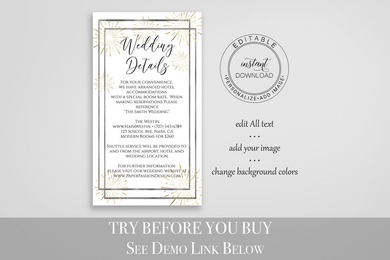 Wedding Details, Bachelorette, Wedding, Family Reunion, Electronic Info, Email Details, Editable Text, 100% Editable, Corjl PPW-NY21 image 2