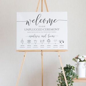 Unplugged Ceremony and Timeline Sign, Printable Timeline, Wedding Day Schedule, No Phones or Cameras 100% Editable PPW0550 Grace image 3