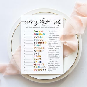 Emoji Nursery Rhyme Quiz Modern Baby Shower Game Elegant Font Gender Neutral Theme Printable Game PPW550 GRACE image 3