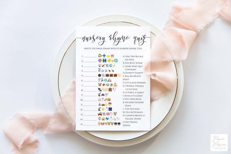 Emoji Nursery Rhyme Quiz Modern Baby Shower Game Elegant Font Gender Neutral Theme Printable Game PPW550 GRACE image 3