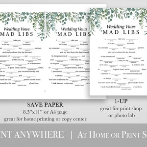 Greenery Wedding Vows Mad Libs Game Template, Bridal Shower Printable 100% Editable, PPW0440 image 4