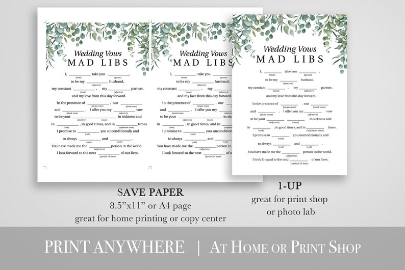 Greenery Wedding Vows Mad Libs Game Template, Bridal Shower Printable 100% Editable, PPW0440 image 4