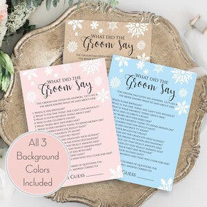 Snowflake Bridal Shower Game Template, What Did The Groom Say Game, Editable Printable, Personalize Corjl NEVE PPW300hat image 1