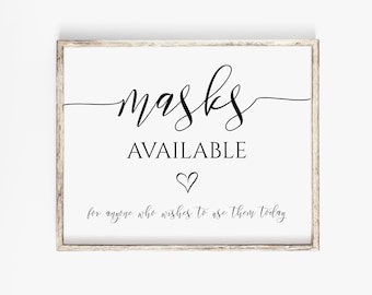 Elegant Masks Available Sign, Wedding Mask Sign, Please Take a Mask Printable, Editable Sign PPW550 GRACE