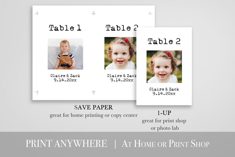 Photo Table Number Template, Event Seating, Wedding Table No. Cards Editable Printable PPW330 TYPEWRITER image 2