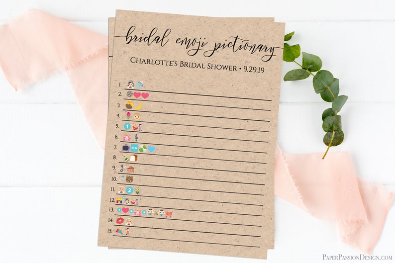 Bridal Shower Emoji Pictionary Template, Bridal Game Activity, Rustic Modern Elegant Design Editable, PPW0550 Grace imagen 4