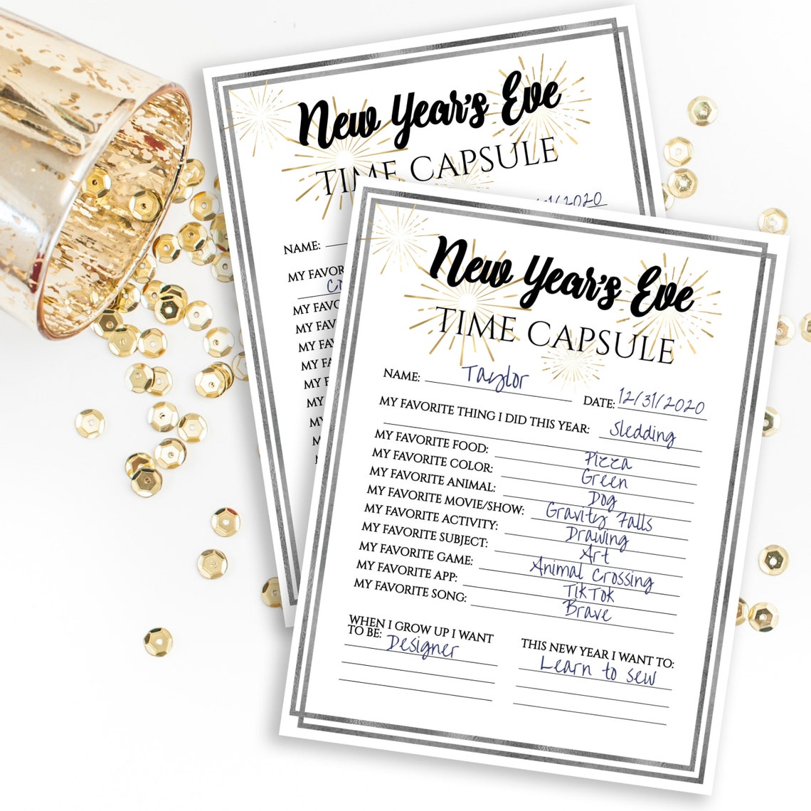 New Year's Eve Time Capsule Printable Worksheet Kids New - Etsy