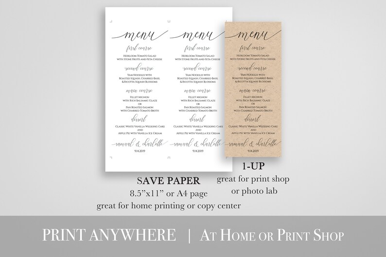 Wedding Table Menu Cards, Event Table Decor, Elegant Calligraphy, Dinner Menu Printable Editable Template PPW0560 image 5