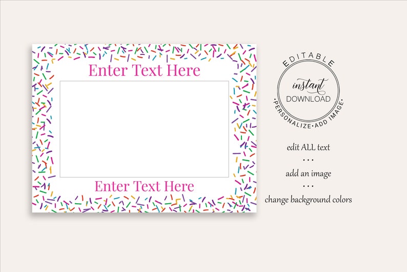 Editable Selfie Photo Frame Template Sprinkles Theme Selfie Station Frame Children's Birthday Party Frame Baby Shower Sprinkle image 2