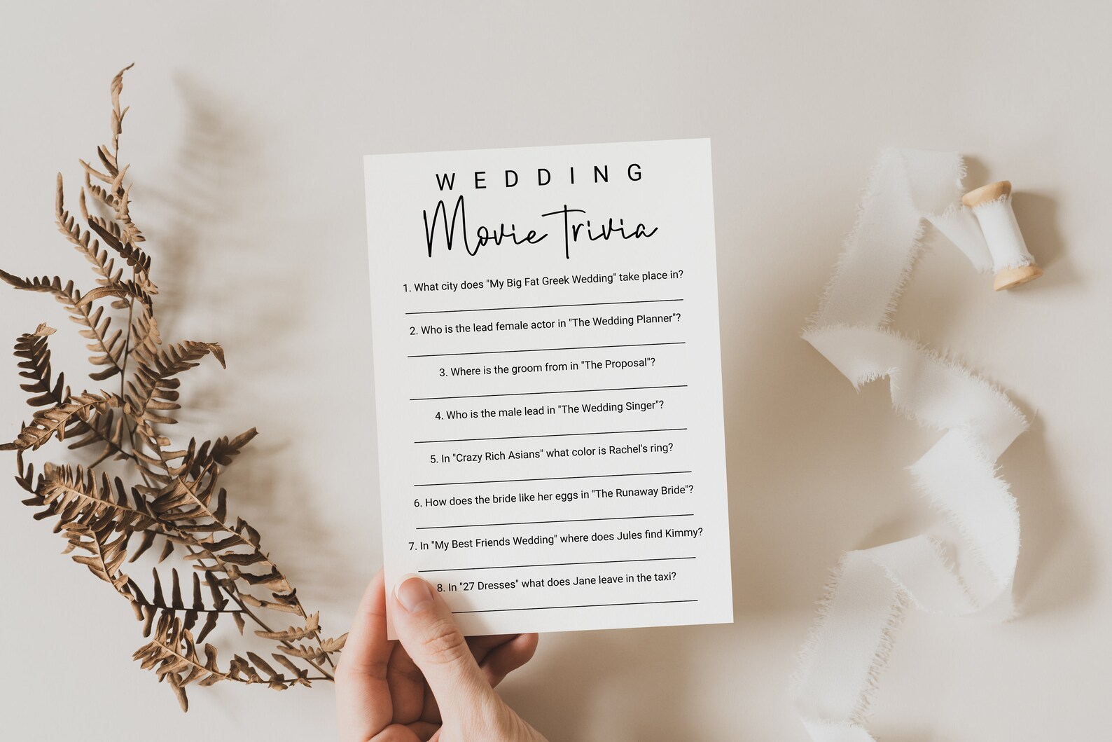 Wedding Movie Trivia Bridal Shower Game Template Minimalist Etsy