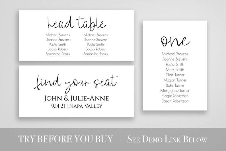 Wedding Seating Table Cards Poster Elegant Calligraphy Etsy