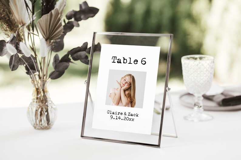 Photo Table Number Template, Event Seating, Wedding Table No. Cards Editable Printable PPW330 TYPEWRITER image 1