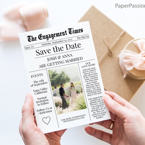 Newspaper Save the Date Traditional Post Editable Invite - Etsy