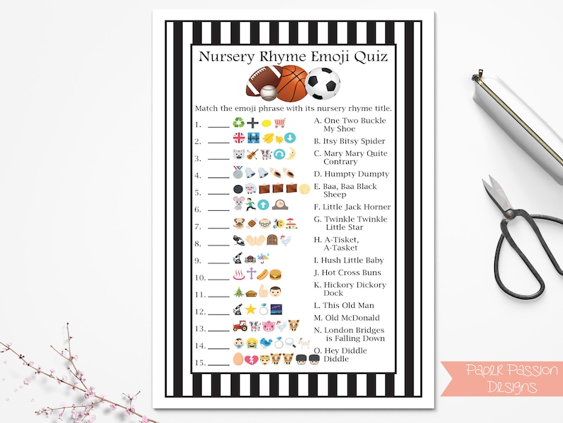 emoji nursery rhyme quiz sport theme football baseball etsy