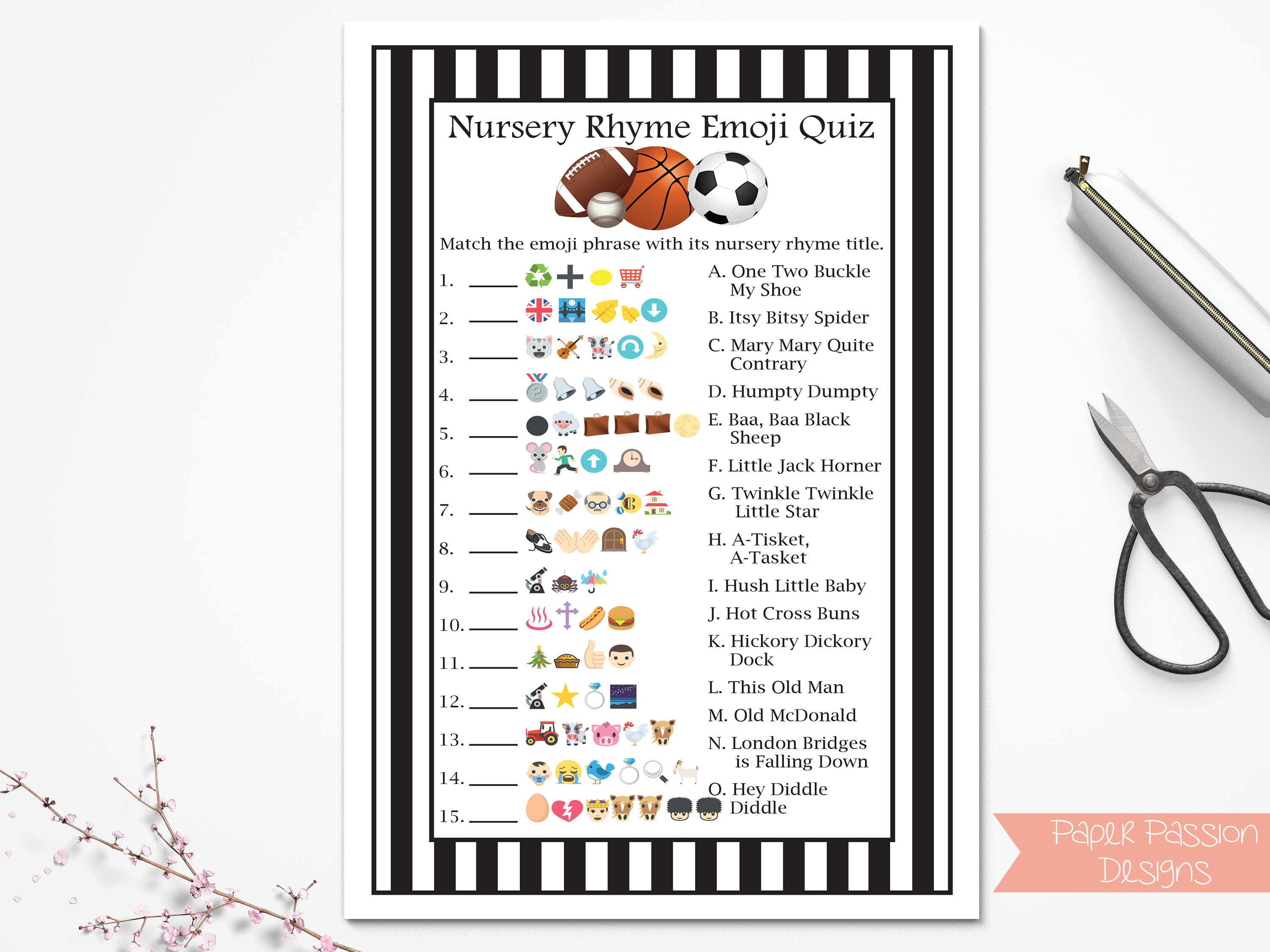 Emoji Nursery Rhyme Quiz, Sport Theme, Football, Baseball, Soccer,  Basketball, Referee Stripe, Baby Shower Printable 22Sport Pertaining To Football Referee Game Card Template